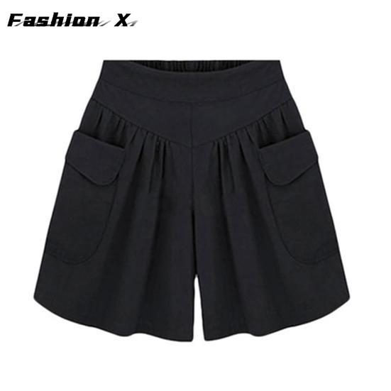 Женские повседневные свободные шорты большого размера с эластичным поясом и карманами 5XL — фото 3