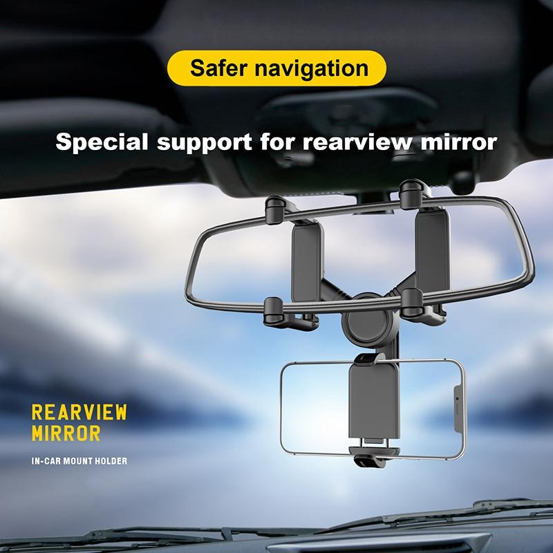 

JY-055 Car Rearview Mirror Mobile Phone Stand Navigation Bracket Adjustable Rotation Mobile Phone Holder Mount Black