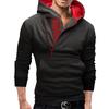 2024 Men's Black Color Block Pullover Hoodie with Side Zipper