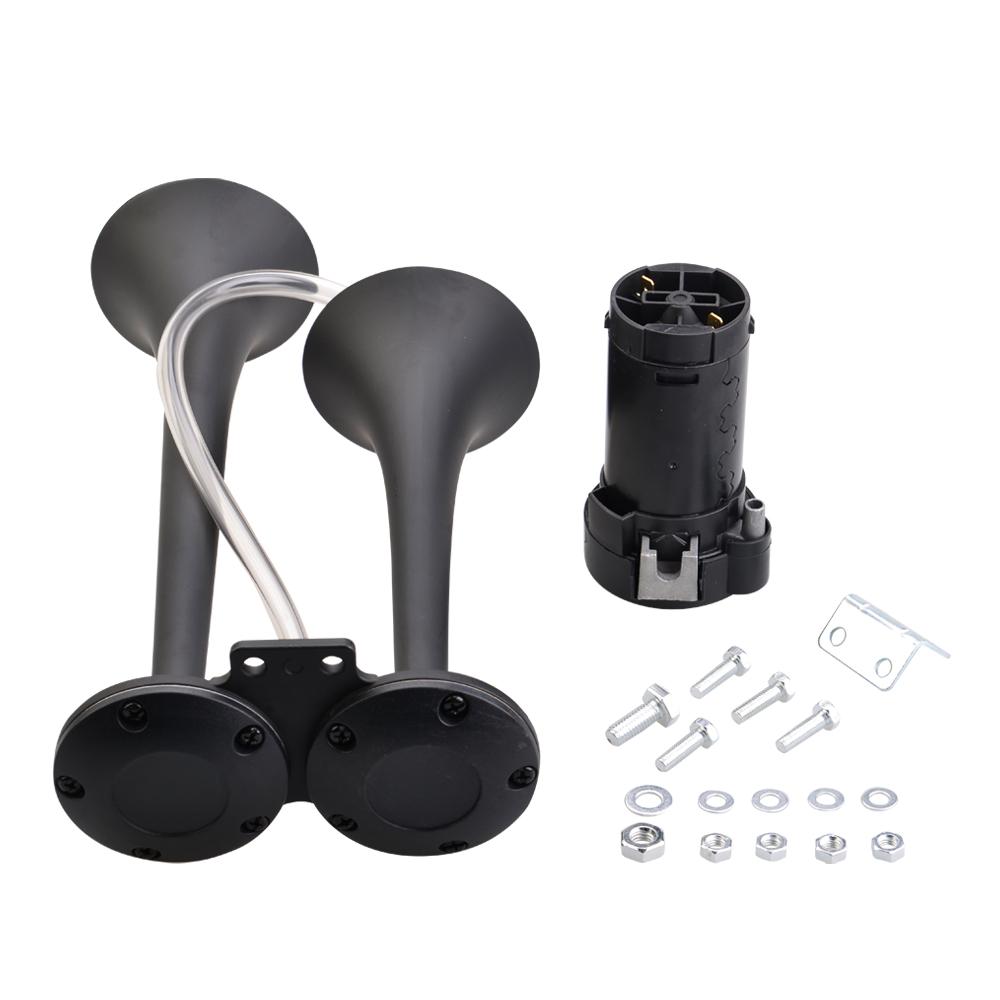 

12V Car Air Horn Dual Trumpet Stainless Steel Low & High Tone for Trucks Automobiles Motorcycles - Car Horn Speaker 12V чорний