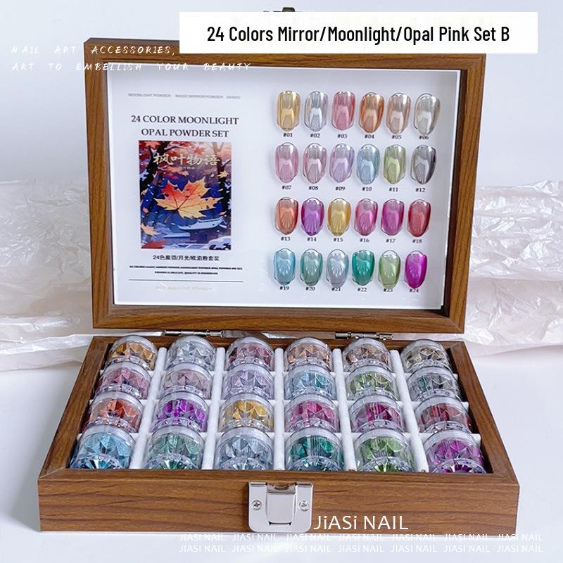 24-Color Moonlight Mirror Powder: Ultra-Fine Japanese Glitter for Nail Art