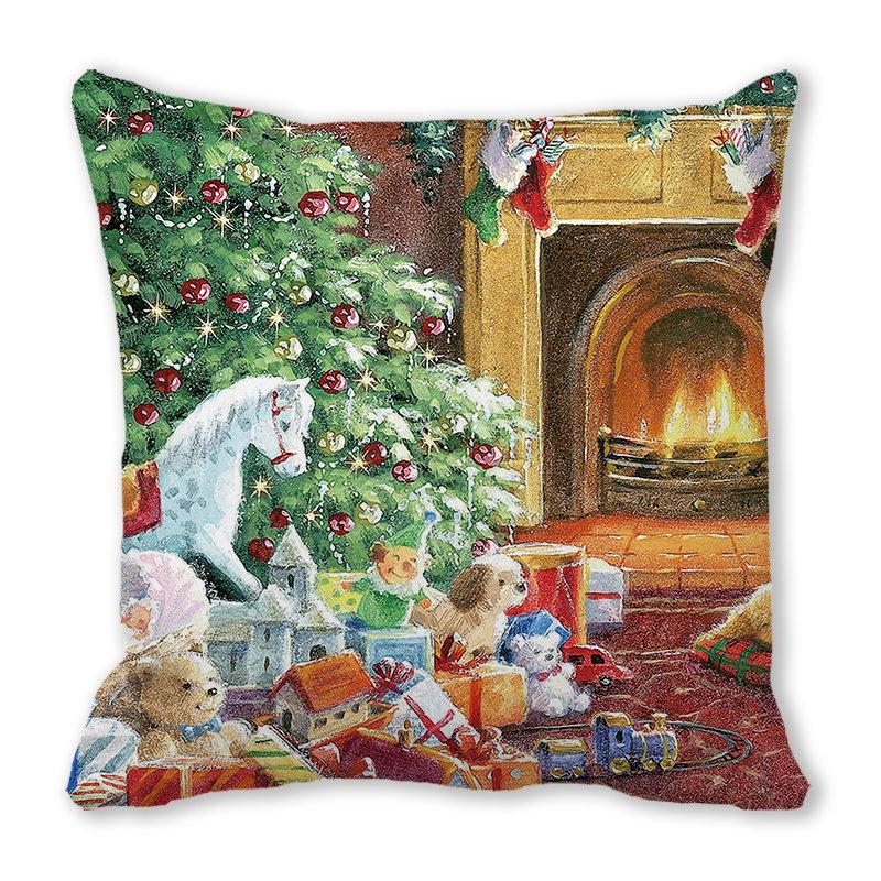 Weihnachtsdekoration Kissenbezug Bauernhaus Sofa Wurfkissenbezug Niedlicher Haustier Katze Hund Kissenbezug Floral Kissenbezug