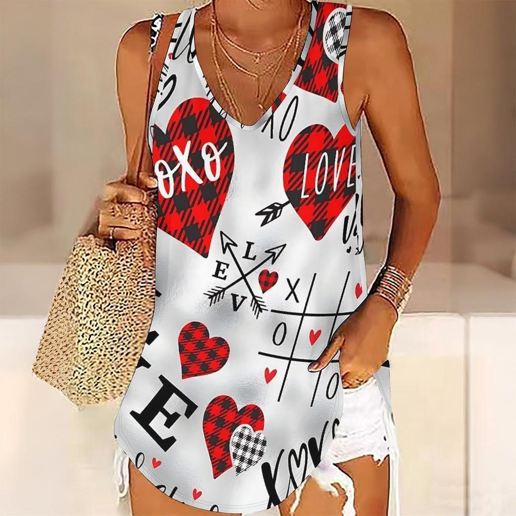 Topy bez rękawów z nadrukiem w kształcie serca 3D dla kobiet, do ćwiczeń, jogi, na siłownię, letnie koszulki sportowe z nadrukiem, rozmiary plus, ekskluzywne na Walentynki