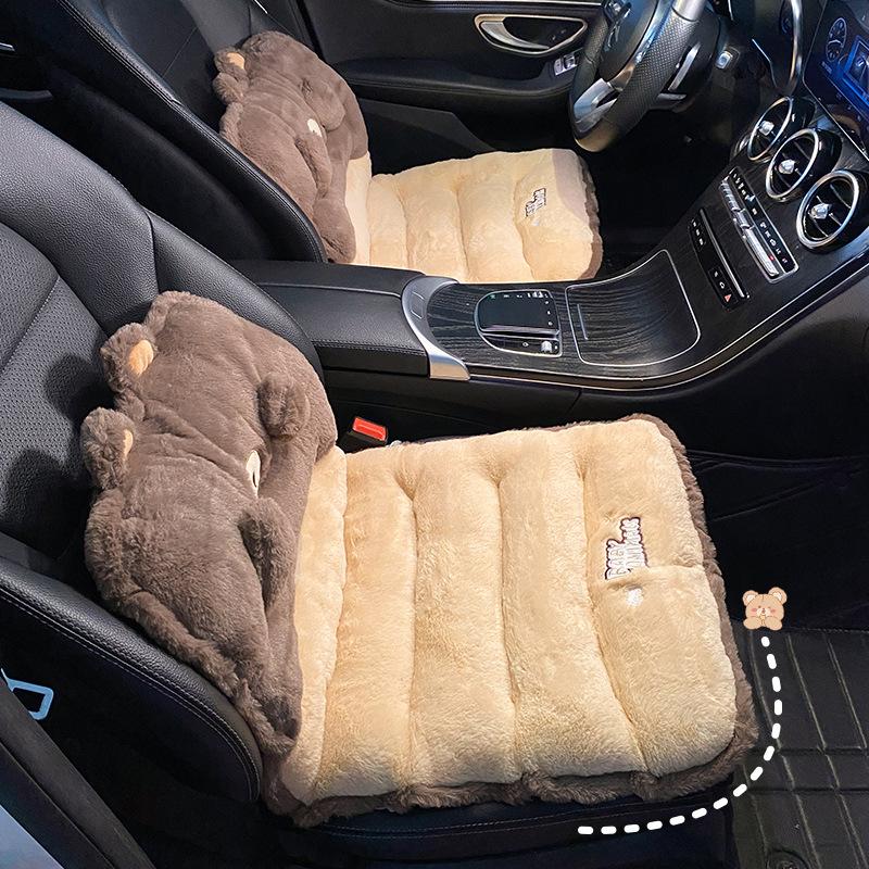 Cartoon Plush Comfortable Car Seat Cushion Thick and Warm Seat Cushions Vehicles and Chairs Cute All-in-one Car Lumbar Cushion