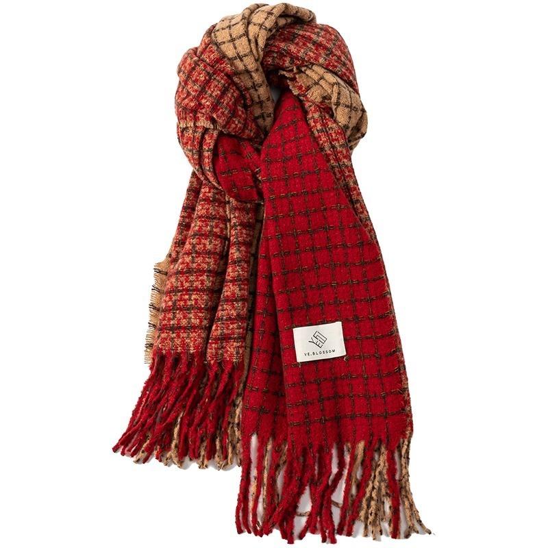 Premium Sense Red Plaid Scarf Women's Winter Versatile New Christmas Birthday Gift Student Shawl Multi-purpose