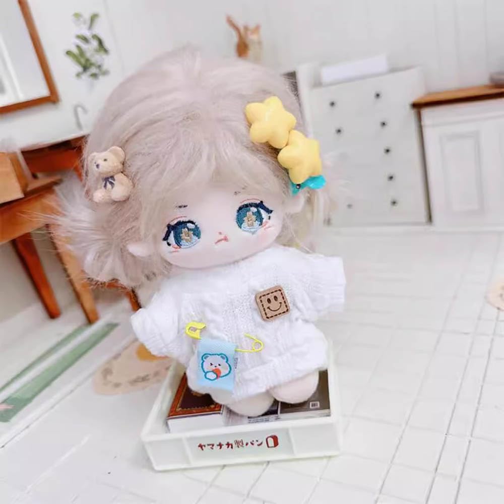 niannyyhouse 10cm-15cm Plush Toy with Cartoon Pattern Sweater, Knit Jumper, Dress-Up, Cotton Doll, Accessories (White)