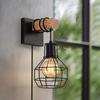 China Wall Sconce Modern Retro Bedside Wall Lamp Cage Light Black Color with Wooden Base Bracket Light for Aisle Indoor WL0334