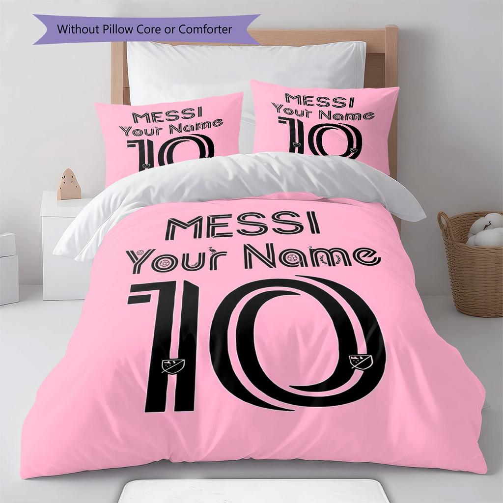 Messi Fan Artwork Custom Name Pattern Bedding Quilt Set Quilt Cover Pillowcase Home Birthday Gift(1 * duvet cover + 2 * pillowcase, without core)