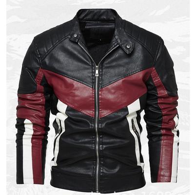 Nueva Chaqueta de Cuero con Terciopelo Plus Chaqueta de Hombre Tendencia Traje de Motocicleta Tricolor Opcional Moda Cuero Hombre.