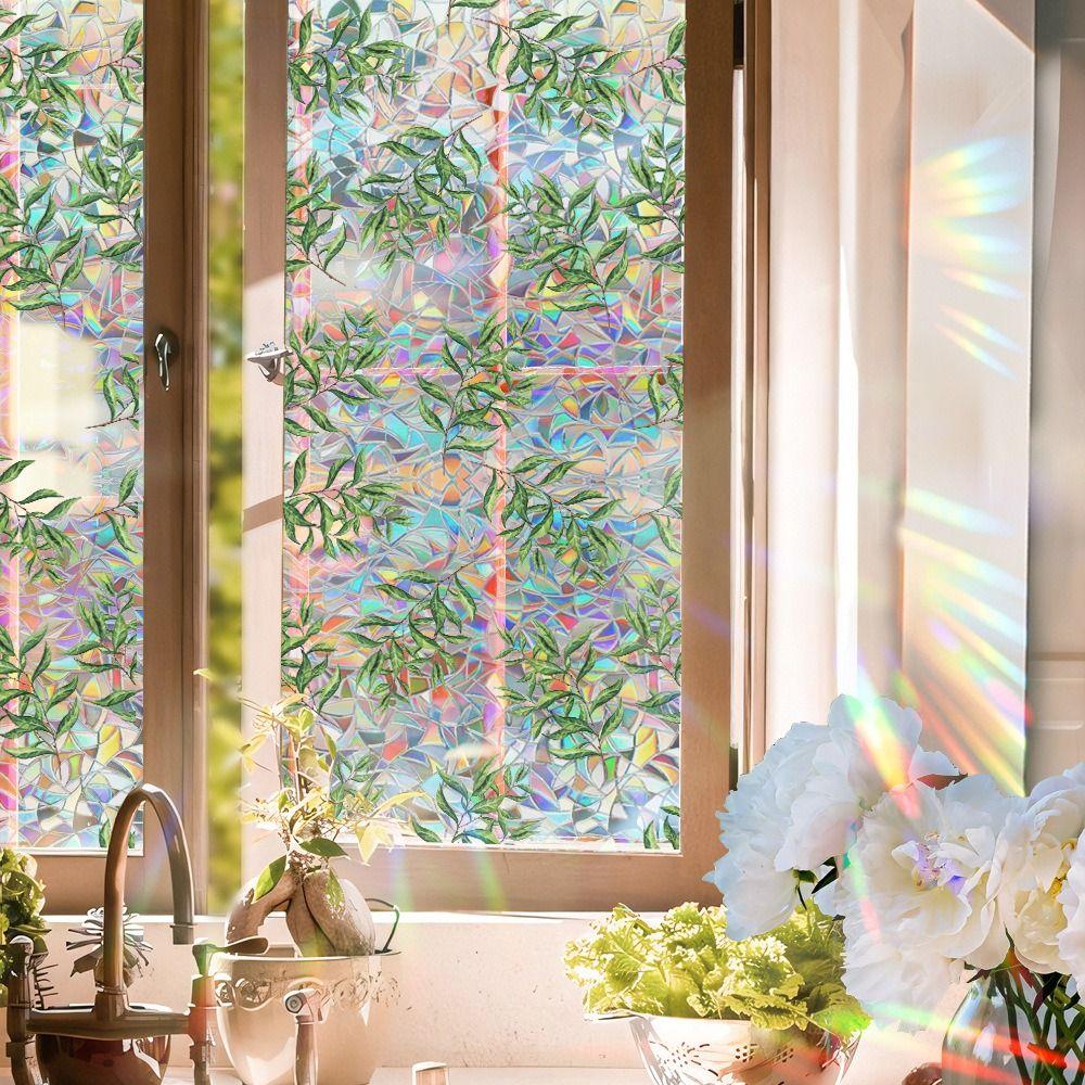 Green Leaf Window Sticker Daisy Glass Sticker INS Style Window Privacy Film  Living Room