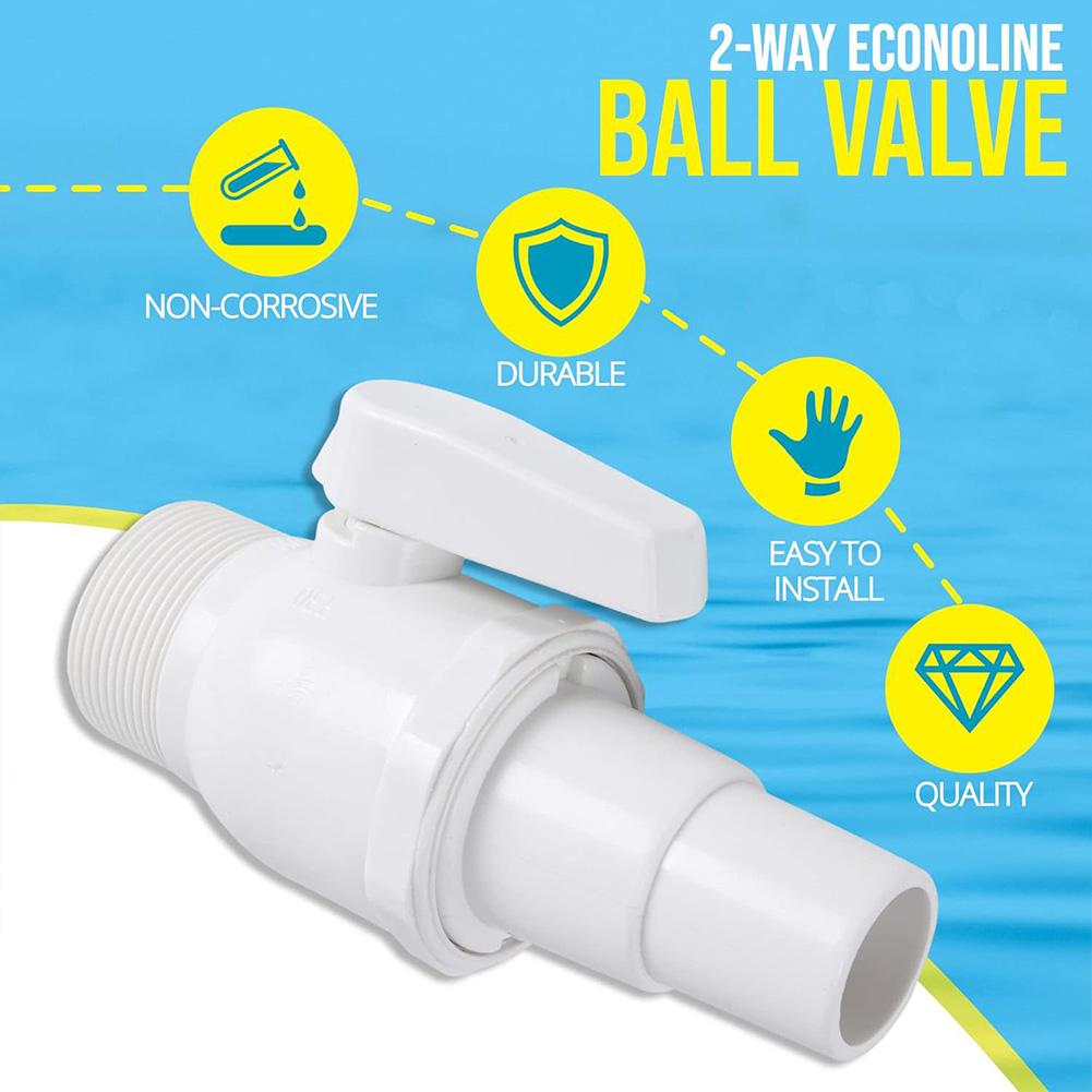 2-Way Pool Pump Valve Ball Valve 1.5 - 1.25in Pool Filter Stop Connector Maximum 50 PSI Pressure Rating for Above Ground Pool