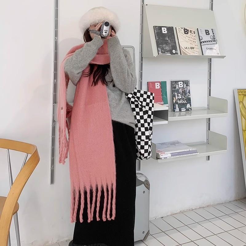 Solid Color Scarf Winter Macaron Color Warm Face Covering Windproof Cold Resistant Tassel Shawl Scarf