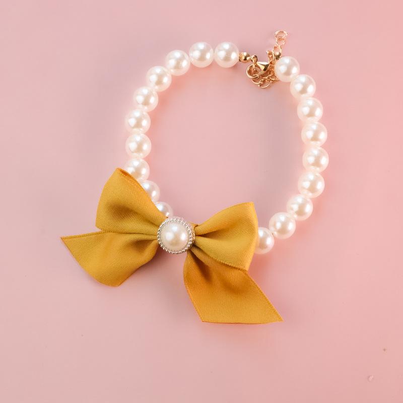 Luxuriöses, Vintage-inspiriertes Hundehalsband mit Perlenverzierungen, Glöckchen und Fliege, Haustierhalskette für Katzen und kleine Hunde, Zubehör für Kätzchen
