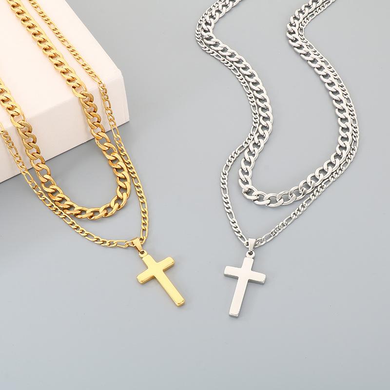 Europäische und Amerikanische Herren- und Damen-Nischen-Persönlichkeits-Kette Doppel-Schicht Kreuz-Anhänger Schmuck Halskette Männlich 2026