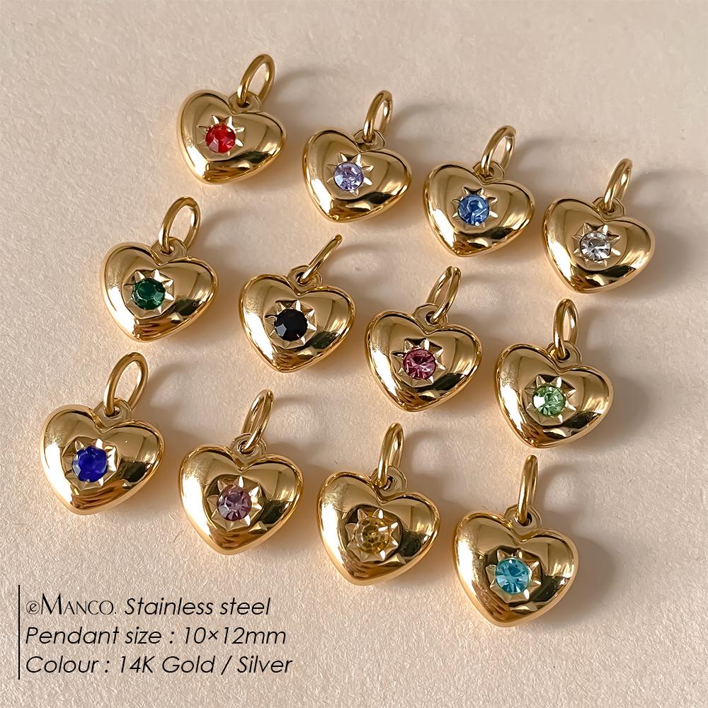 eManco Stainless Steel Heart Charm Valentine's Day Charms Multicolor Birthstone Pendants for Girl Sweet Jewelry Making
