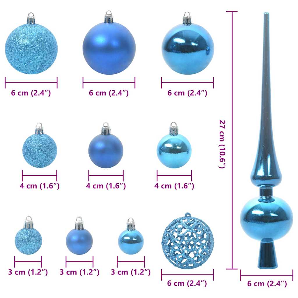 Christmas Ornament Set with 150 LEDs 61 pcs Blue Plastic