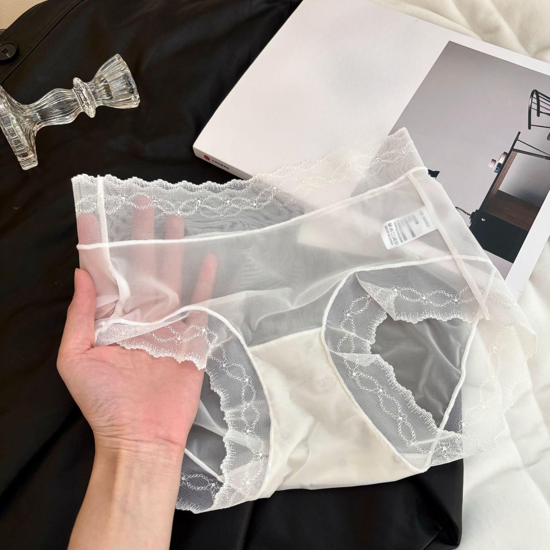 

Women s Spring Summer Ultra-thin Dry Ice Leather Lace Waist Panties L