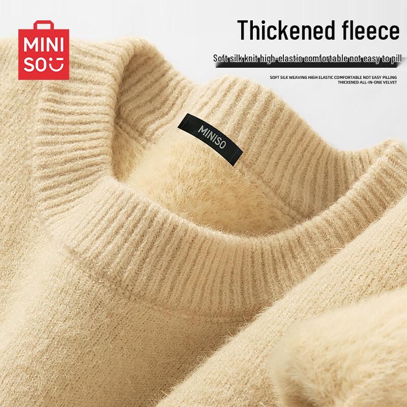

MINISO Men s 2025 Winter Fleece Lined Crew Neck Sweater 3XL