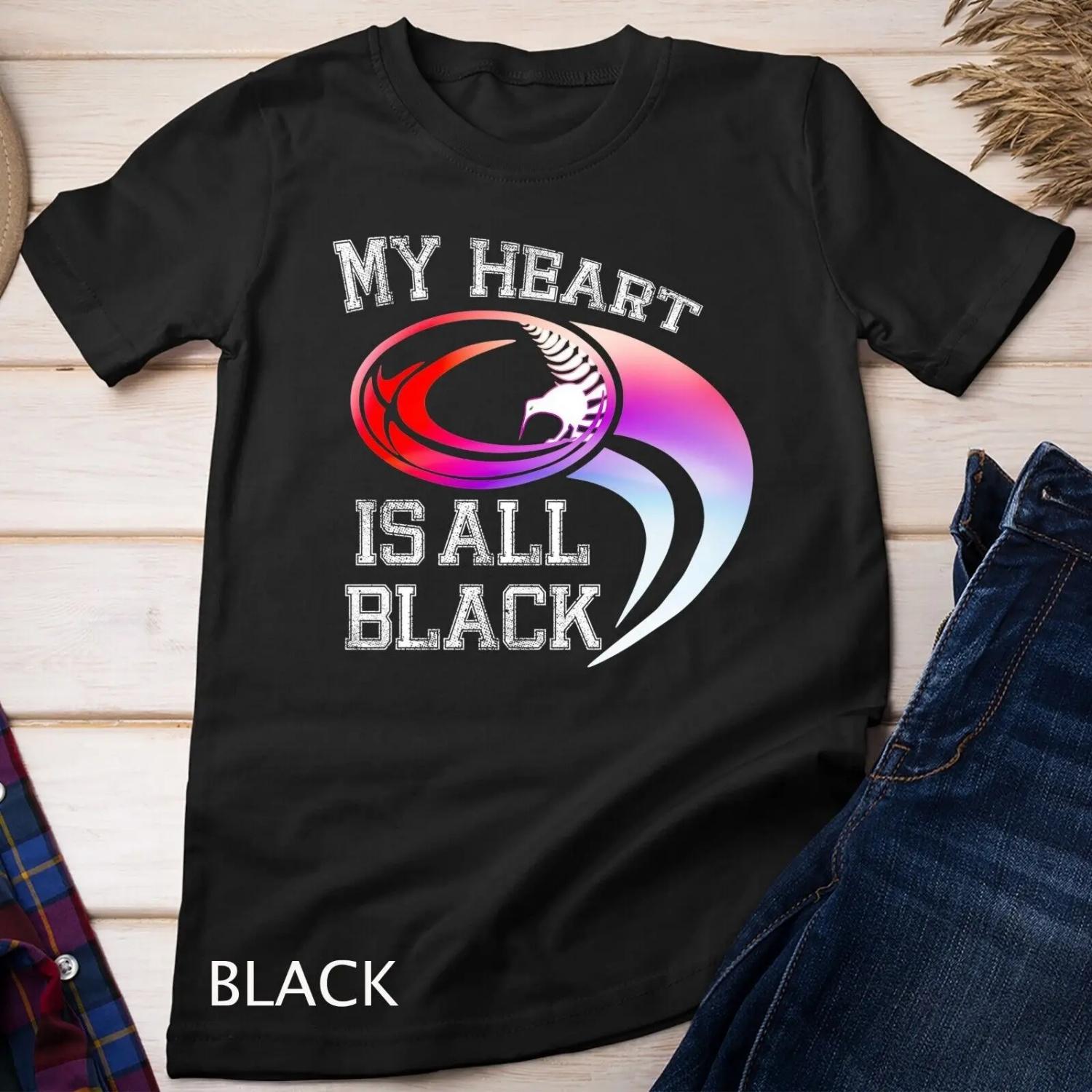Colorful My heart is all black Rugby New Zealand Fan T shirt S