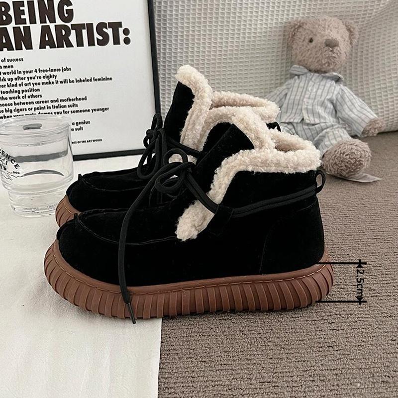Fashion Thick Bottom Furry Suede Snow Boots Women 2025 Winter Chunky Platform Lace Up Fluffy Fur Ankle Boots Warm Plush Woman's Shoes