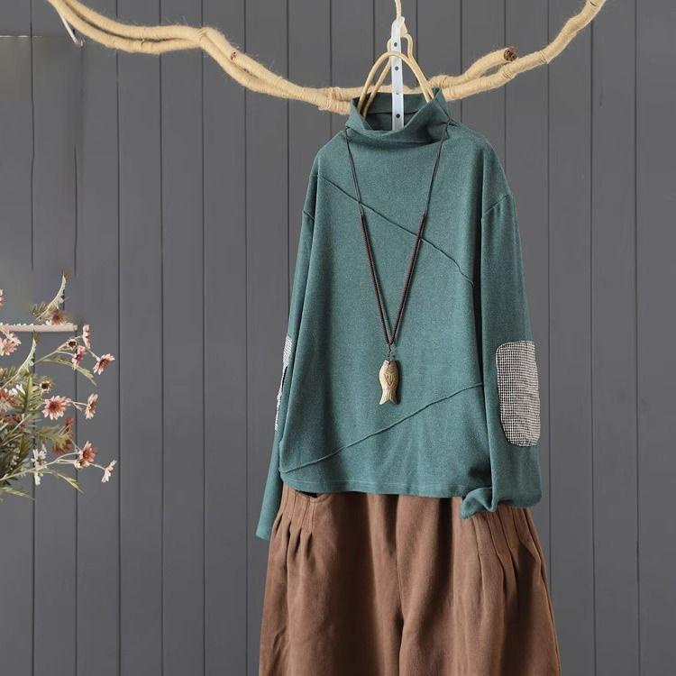 Top casual de toamnă și iarnă pentru femei, cu gât semi-înalt, din catifea dublă față, cămașă largă pentru exterior