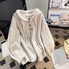 Herbst und Winter Kapuzenpullover Damen Langarm Warme Knöpfe Lockerer Pullover Solides Sweatshirt