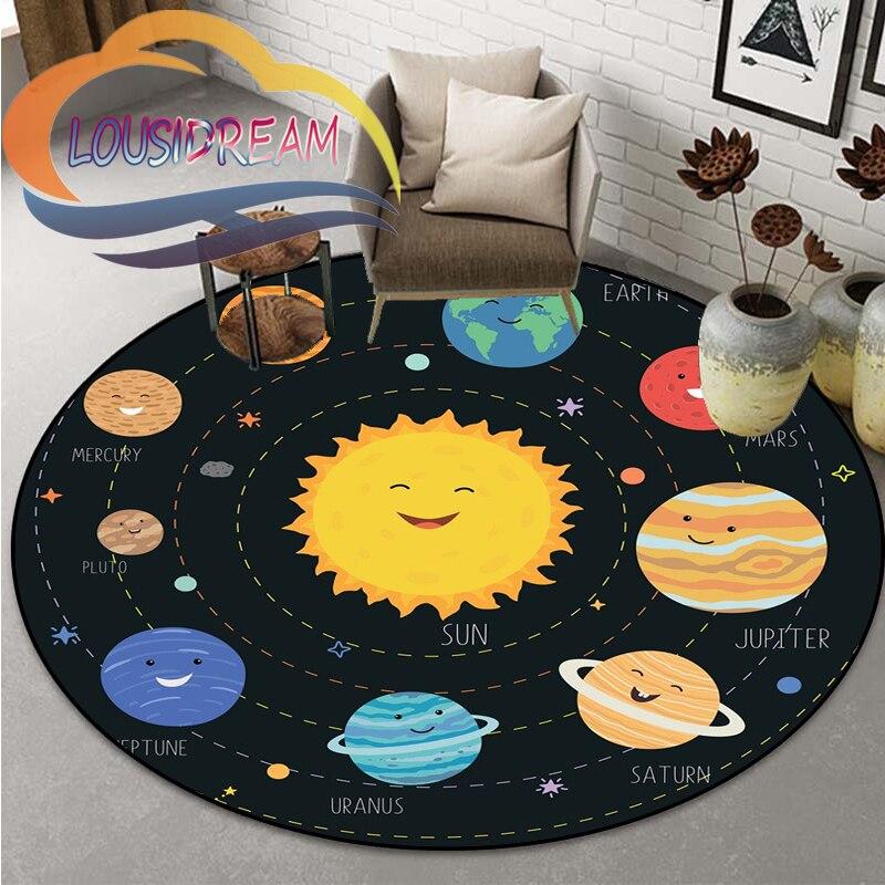 Space Universe  Vector Ufo and Many Planets In Galaxy Round Bedroom Floor Mat Computer Chair Area Decoration Carpets