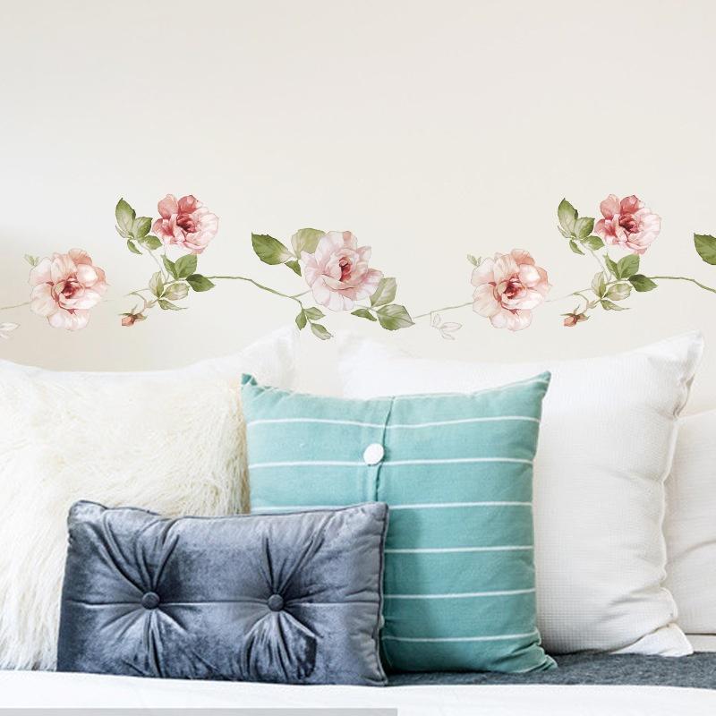 Floral Flowers Vine Wall Sticker Bedroom Home Decoration Living Room Skirting Removable Wallpaper Self-adhesive Stickers