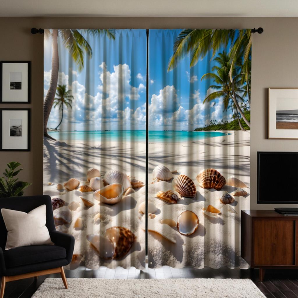 Conjunto de 2 peças HD Azul Céu Branco Nuvem Mar Mundo cortina decorativa Azul gravata digital impresso cortina Decoração de casa estilo decorar