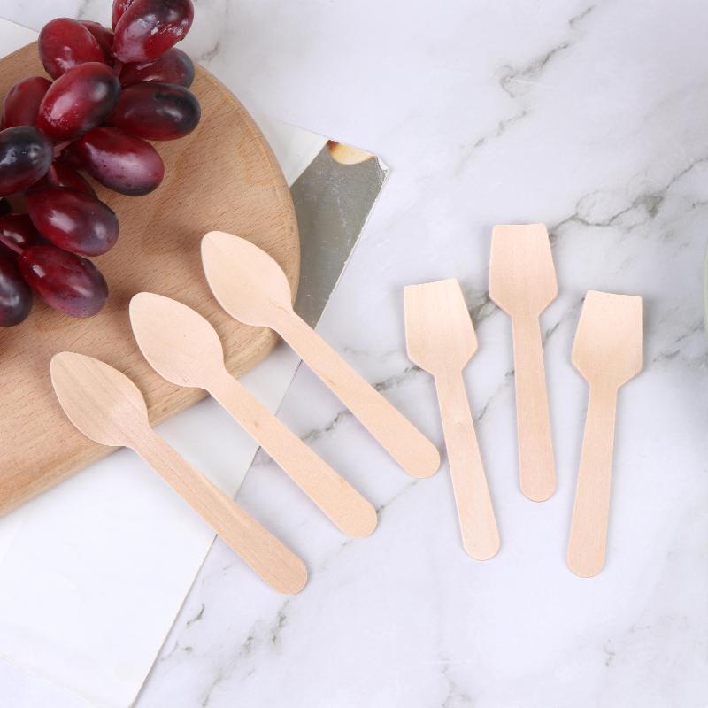 No Clean Disposable Wooden Square Spatulas Mini Dessert Tasting Spoons 50/100Pcs for -Up Shop Food Sampling