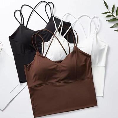 Ice SilkTank Top Hrudní vložka Halter Crop Tops Ženy Léto Camis Košilka bez zad Módní Tube Dámská Oříznutá vesta bez rukávů