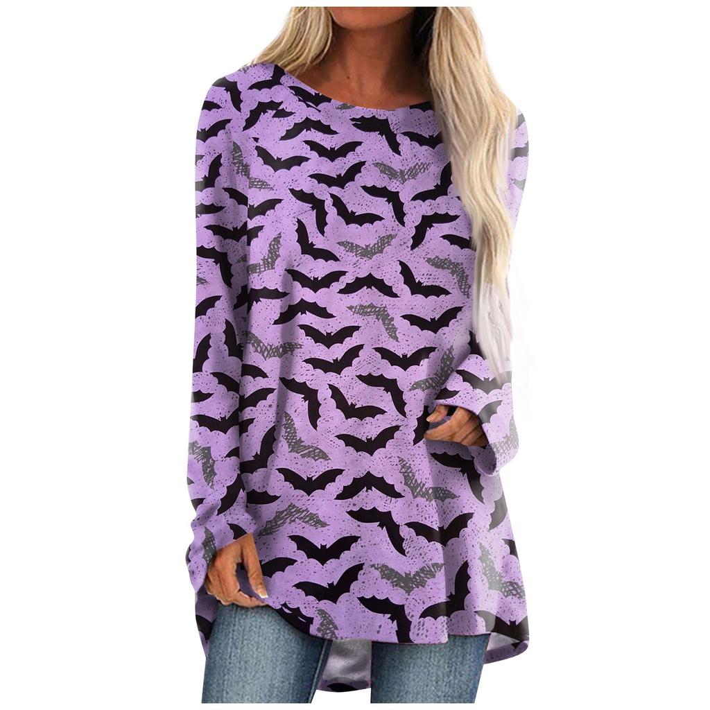 Women's Casual Fashion Halloween Print Long Sleeve Medium Length Top Blouse