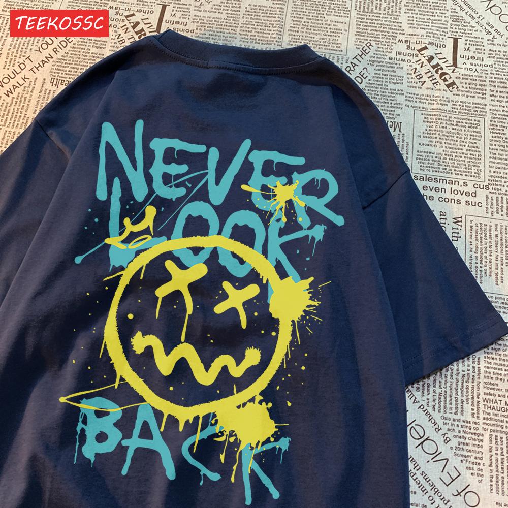 Never Look Back Printing T Shirts Machine Washable Cool Tees For Women Casual Sporty Tops Comfortable Cartoon Short Sleeve