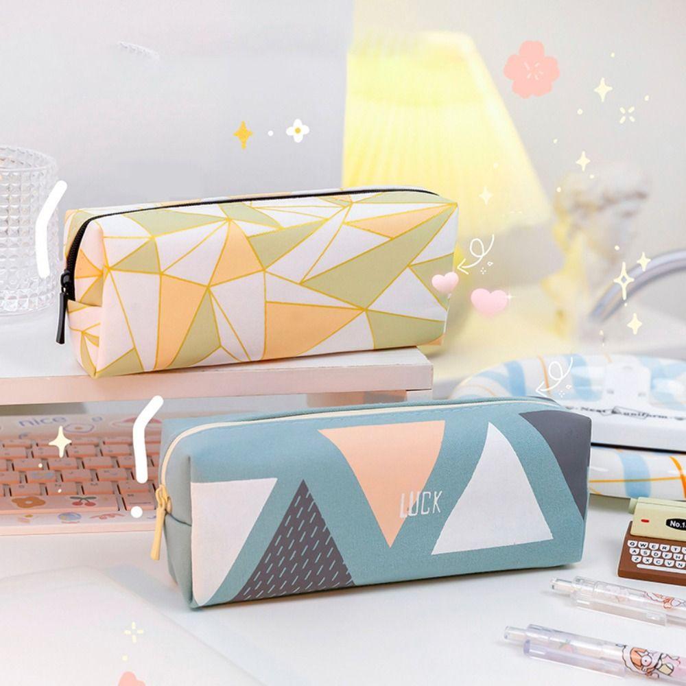

Zipper Simple Pencil Case Geometric Pattern Pen Bag Wear-resistant Stationery Storage Bag Student style 2