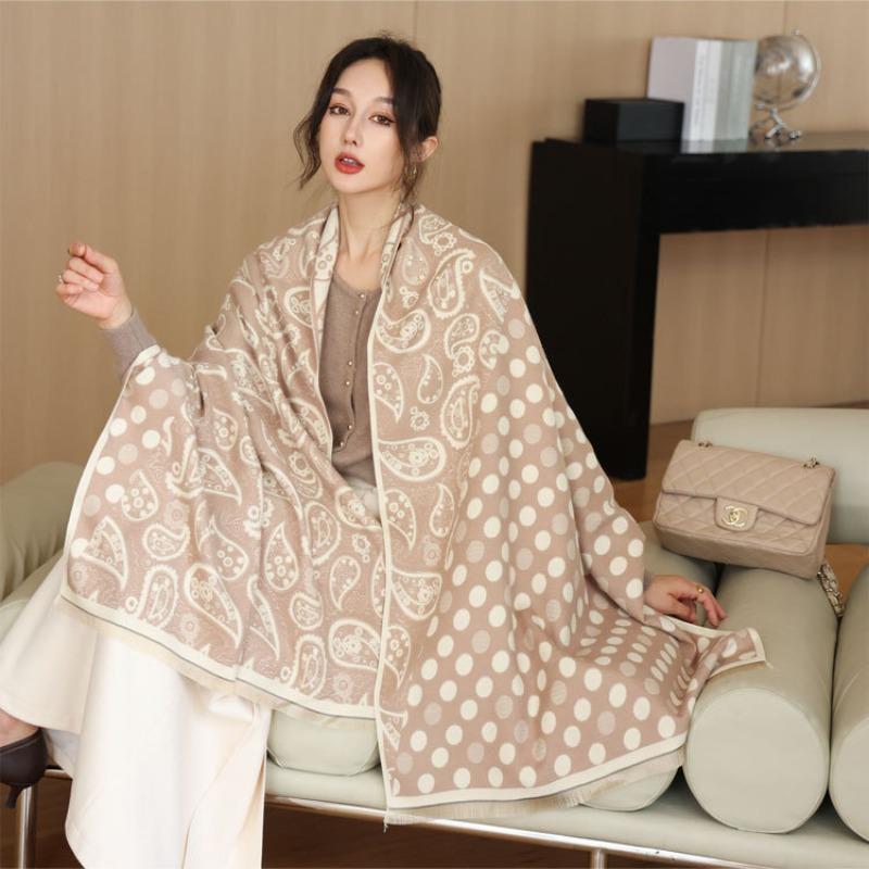 Autumn and Winter Scarf Women's New Cashew Nut Polka Dots Thickened Warm Scarf Imitation Cashmere Shawl Dual-purpose Versatile