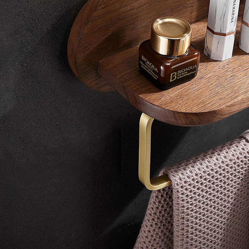 Brass Walnut Bathroom Multipurpose Storage Rack Wall Mounted Towel Rack Brushed Gold Dresser Storage Rack Bathroom Shelf