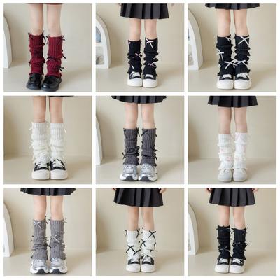 Kawaii High Elastic Kids Leg Warmers Bow Trim Sweet Style Foot Cover Knitted Lolita Style Socks Autumn Winter Season