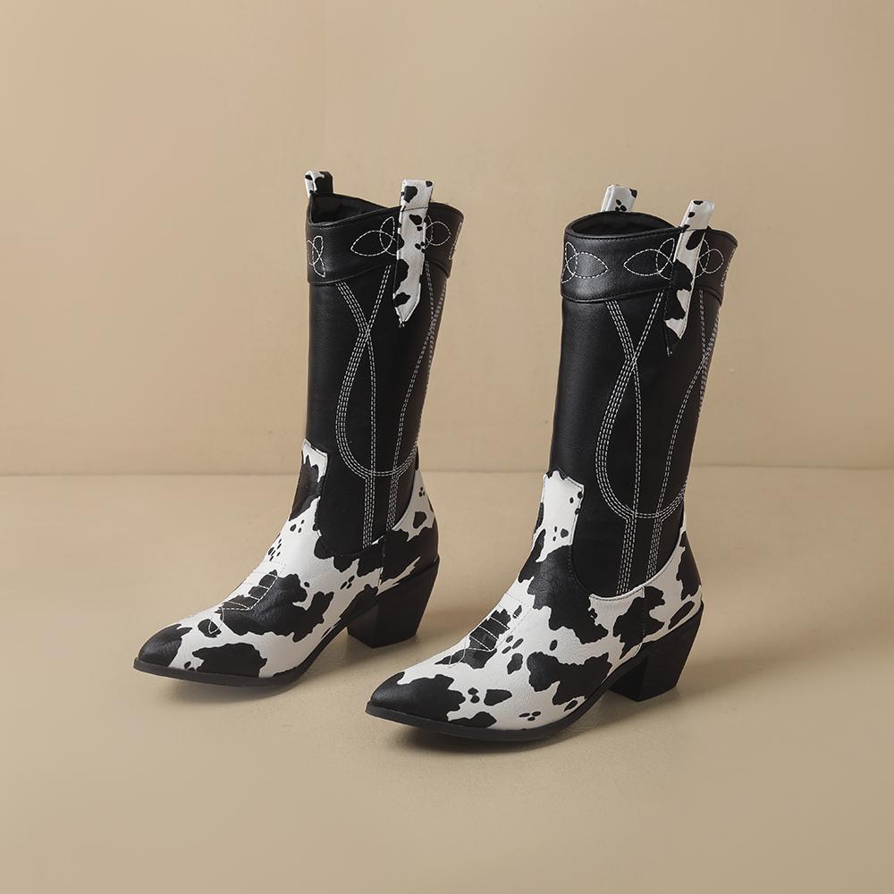 Winter Khaki Black Women Mid Calf High Boots Pointed Toe High Square Heel Small Big Size 33 47