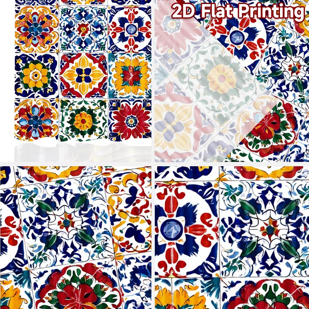 2pcs, 2D FLAT PRINTING Curtains (Without Rod) Colorful Tiles Modern Fashionable Curtainments During the Christmas Holiday