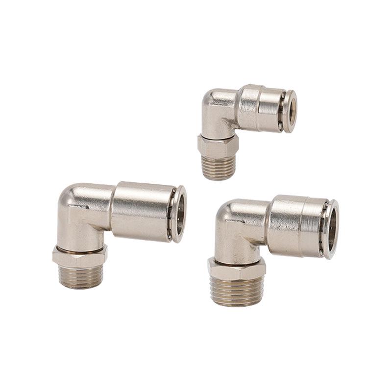 Copper-Nickel Pneumatic Quick Connector, Male Thread Elbow, Right Angle Rotatable, Push-In PL8-02, PL6-01/4-M5.