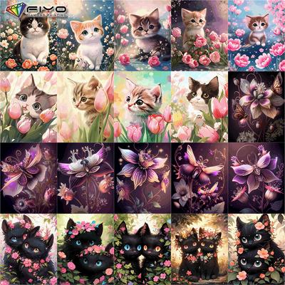 Diamant-Gemälde voller Bohrer, niedliche Katze, rund, Diamant-Gemälde, handgefertigt, Blumen-Tier, DIY-Diamant-Mosaik-Gemälde, Heimdekoration, Weihnachtsgeschenk