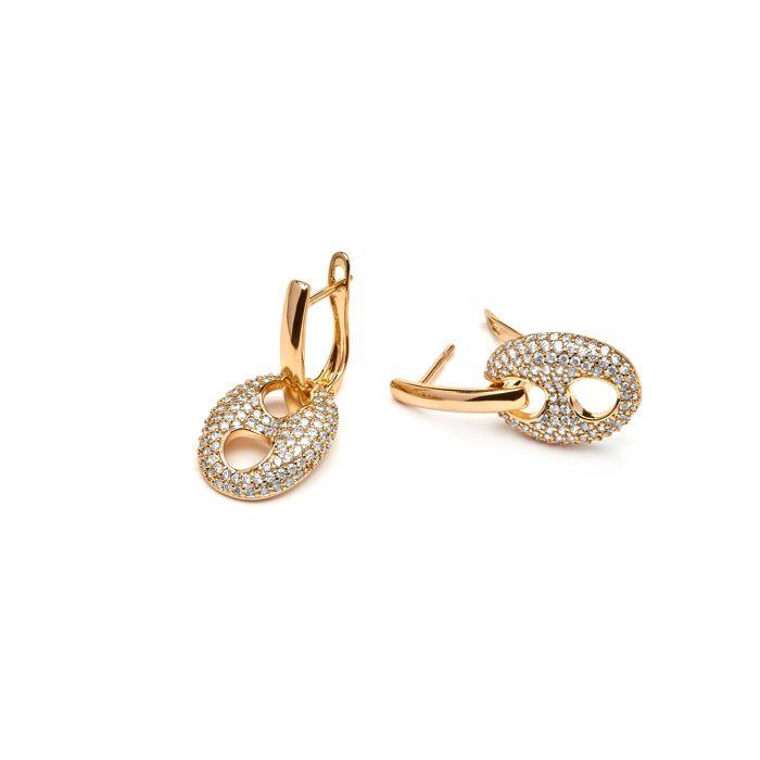 Earrings - LUXENTER - Memat - 18k Gold Finish - White Zirconia - Half Hoop 27.4×13.6 Mm