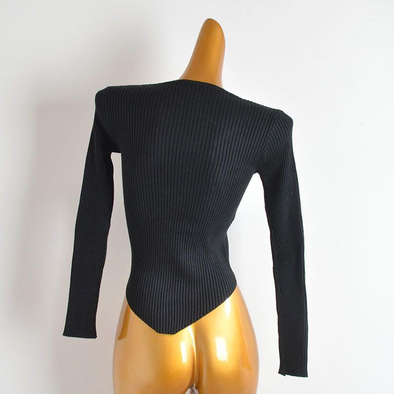 Fall and Winter New Arrival Pure Color Round Neck Pullover Knitwear Women's Clothing Silm Slim Looking Asymmetrical Bottoming Shirt Long Sleeves Tops