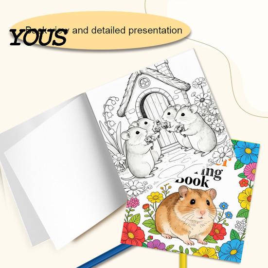 Artistic Leisure Time Tools Hamster Coloring Book for Kids, Cute Animal Illustrations And Creative Gift Toddlers Floral Elements Drawing Book,