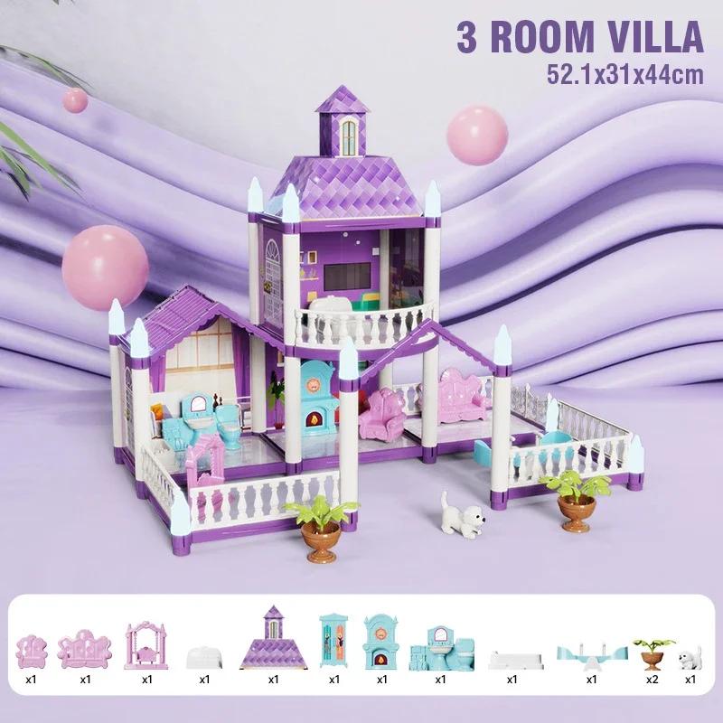 Large Doll House Assembly Villa House 3D Diy Dream Princess Castle Villa Assembly Doll House Set Toy Girl Pretend Family Toy