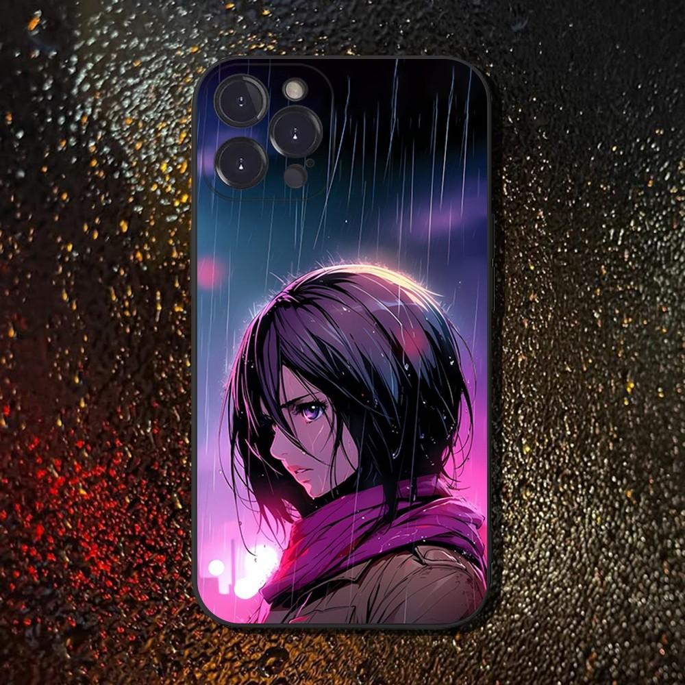 Attack On T-Titan Mikasa Phone Case For iPhone 16,15,14,13,12,11 Plus,Pro Max,XS,X,XR,SE,Mini,8,7,Soft Silicone Black Cover