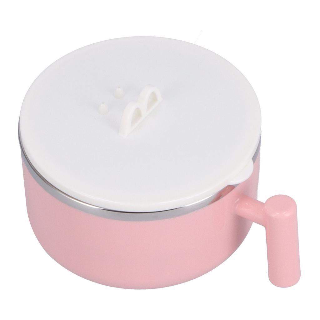 Stainless Steel Noodle Bowl Set Food Storage Container Portable Soup Snack Bowl with Lid(Pink Tableware )