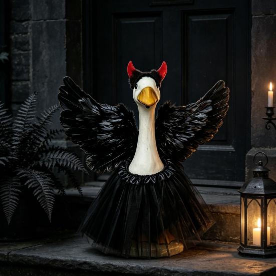 Yousheng 1 Set Angel Goose Outfit, Porch Goose Angel Devil Costume, Feather Wings Skirt Headband Wand Set, Fits Porch Goose Statue for Home Yard Lawn
