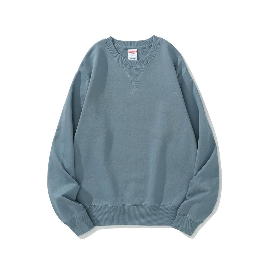 Herren Frühling und Herbst 380g Übergröße Rundhals Locker Langarm Pullover Einfarbiges Sweatshirt