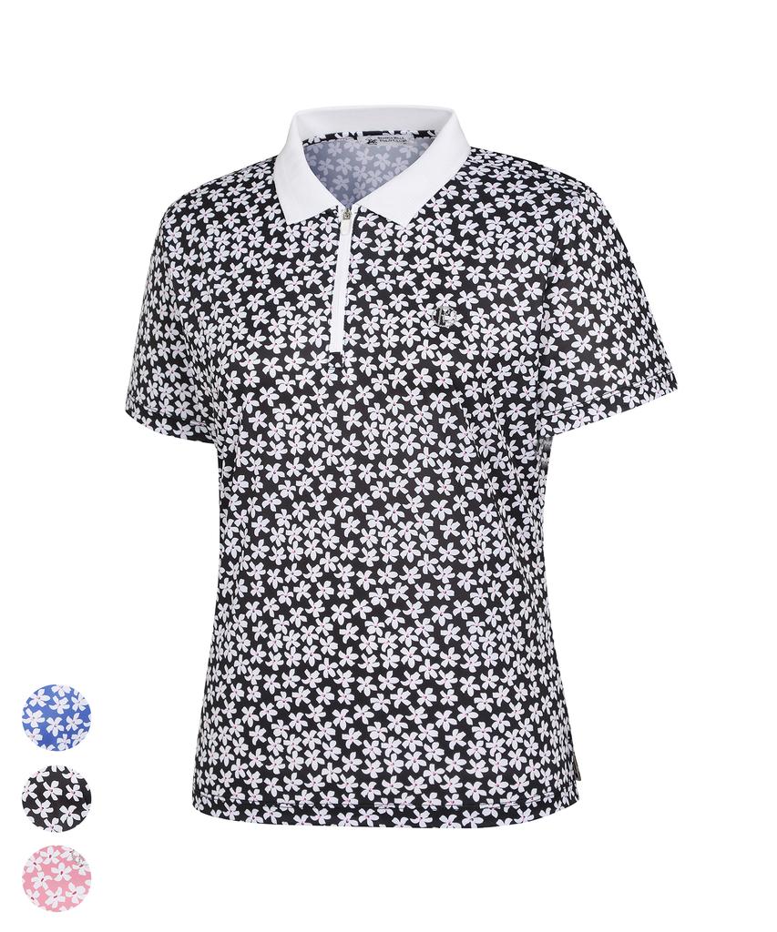 BHPOLOCLUB Women'S Summer Blooming Flower Collared Short Sleeve Tee 3 Colors Ts642